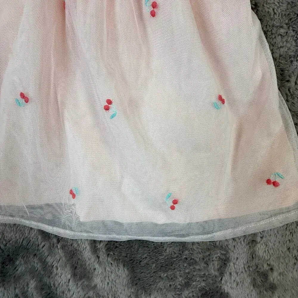 NWT Carter's Baby Girl Dress 3 Months Blush Pink Tulle Cherry Print Babydoll